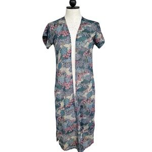 Vintage 1970's Ragtime Sheer Duster Floral Tree Pattern Open Front Size XS - S